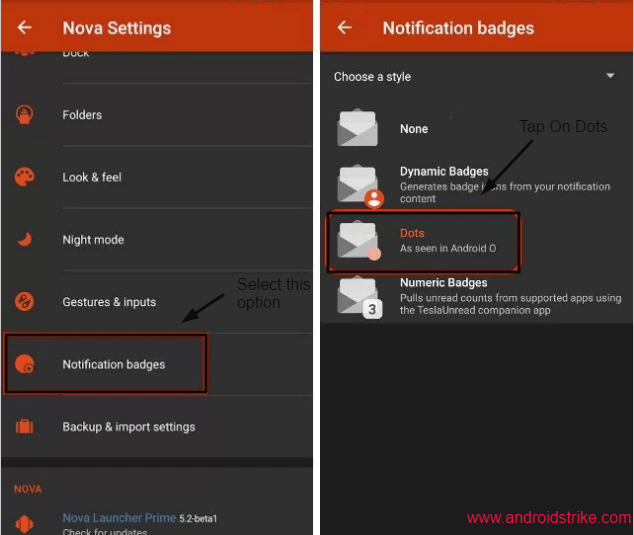 Nova launcher notification dots settings