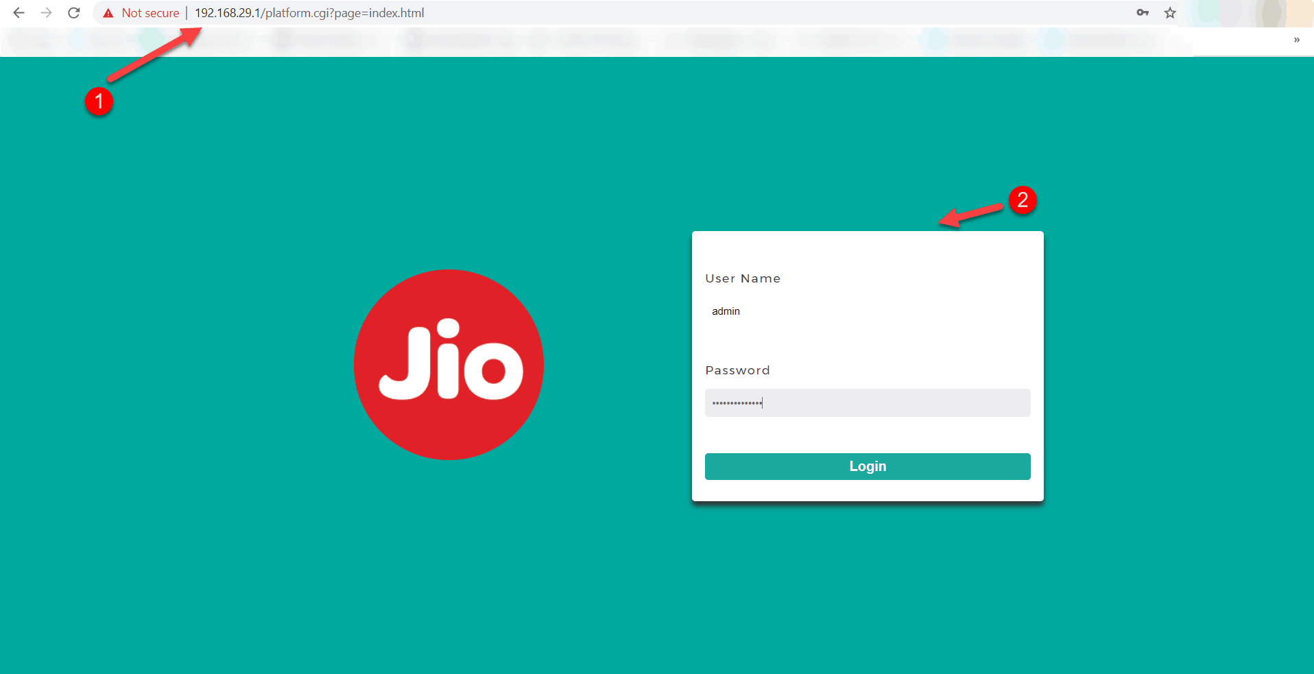 jio giga fiber router login page using IP