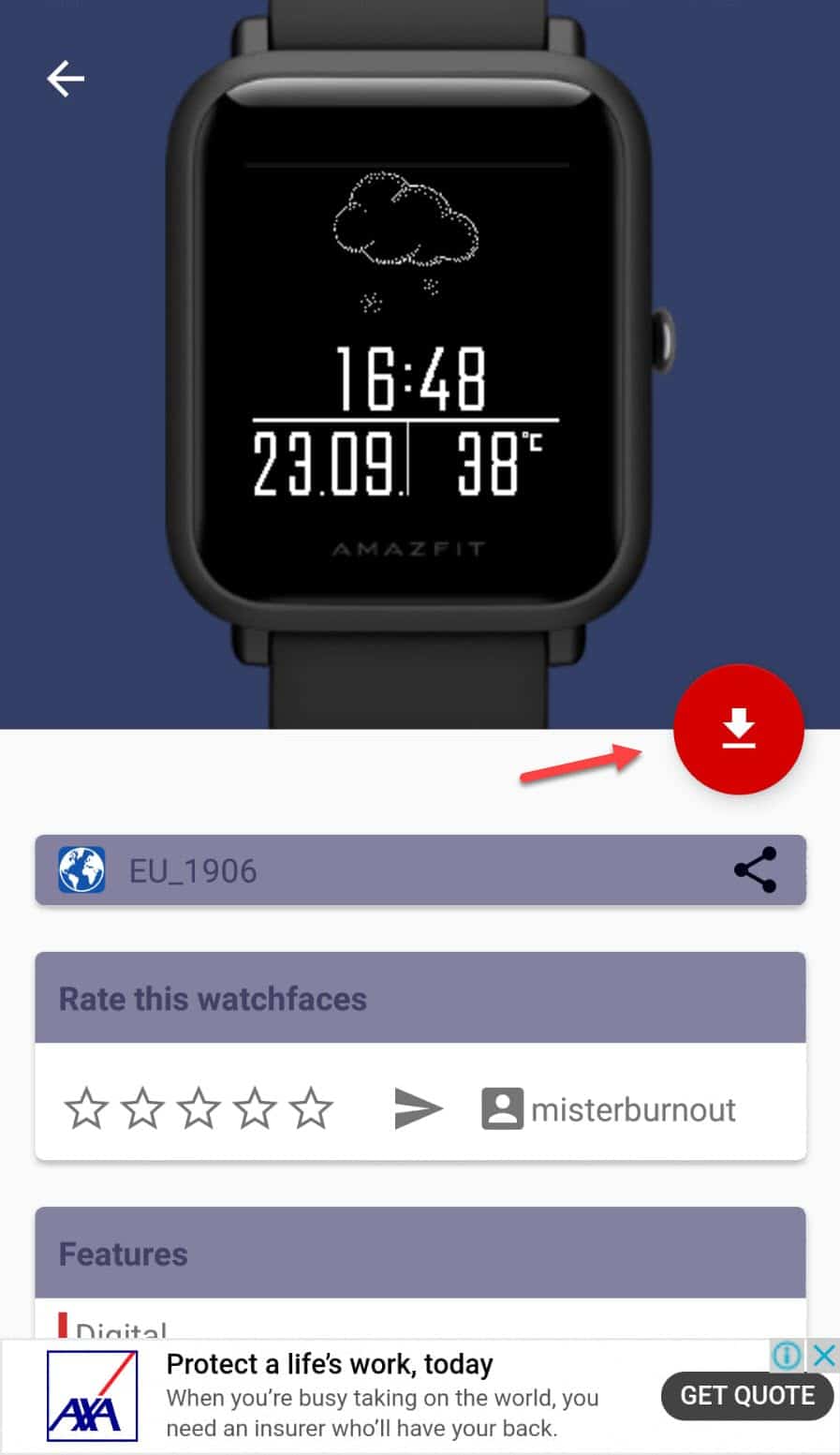 step 2 - Downloading Amazfit Custom watch face from the app