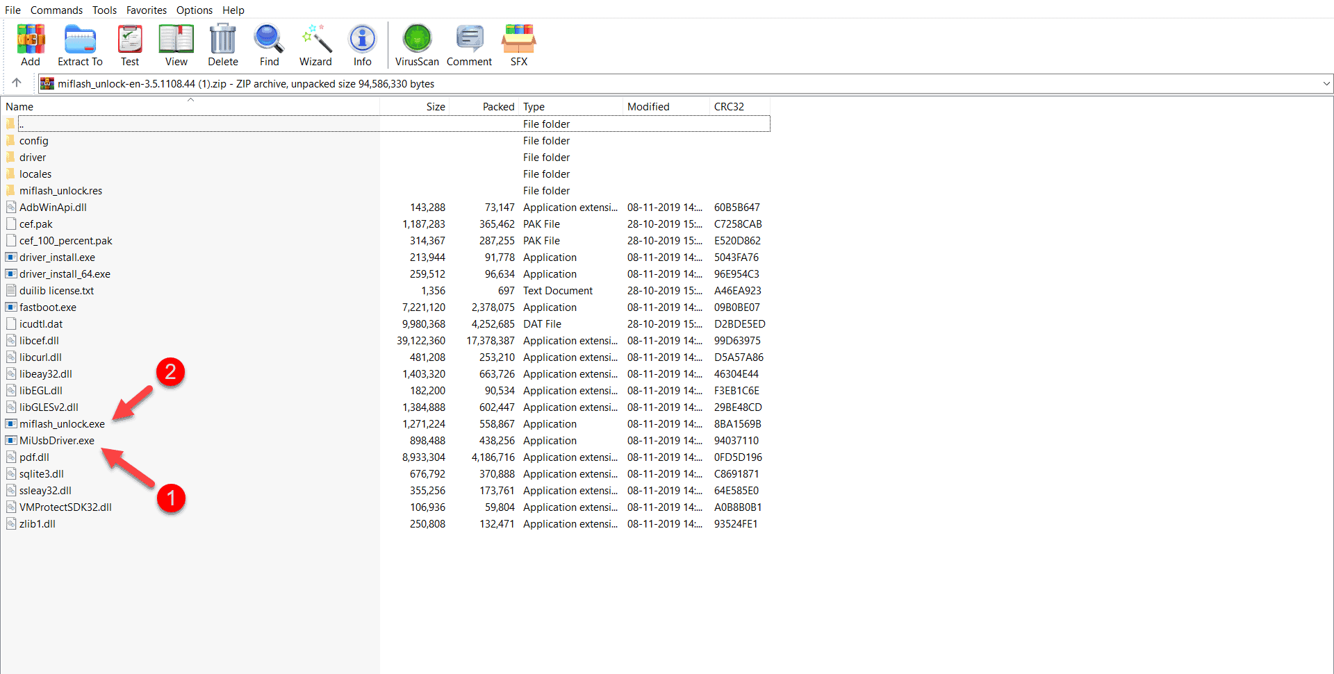 Mi Unlock tool package files